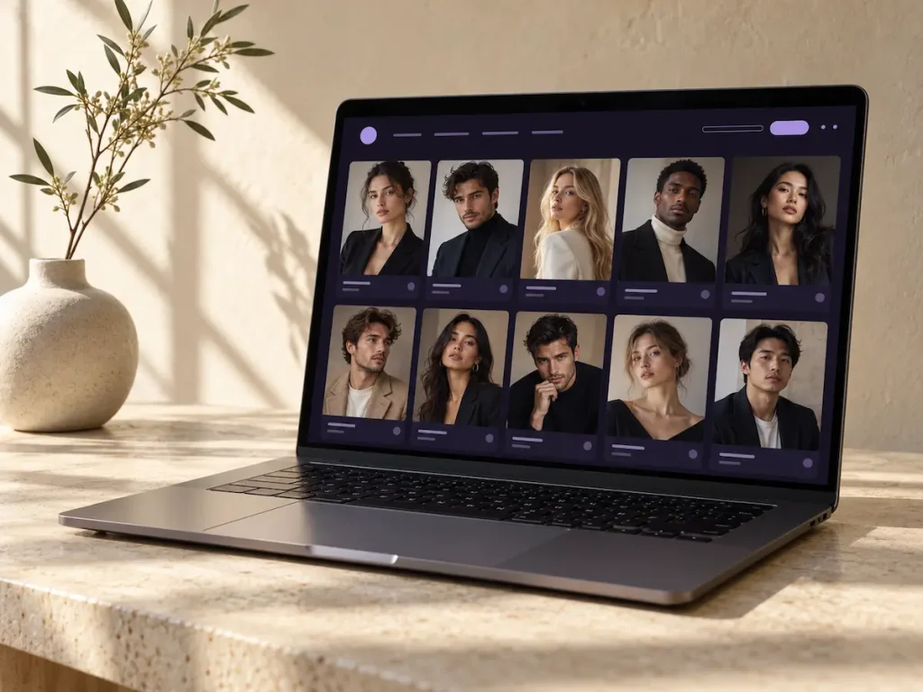 Directorio de modelos de Luxury Models Swipe Pro X en un portátil.